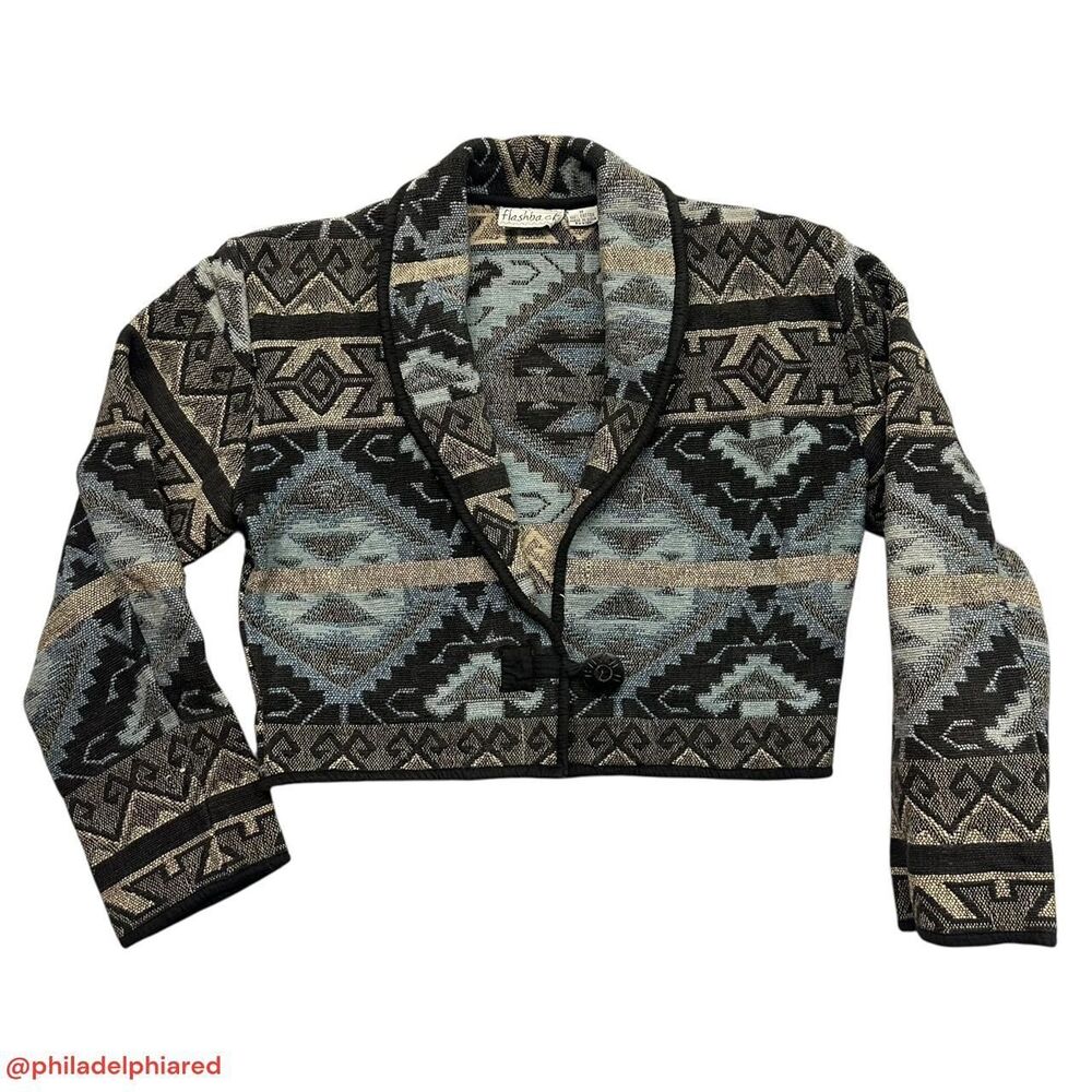 Vintage 1990’s Flashback Tapestry blazer style cropped jacket womens medium